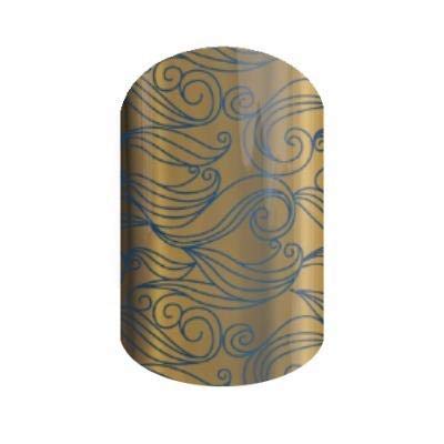 Claim to Fame - Jamberry Nail Wraps - Full Sheet - Gold and Navy Metallic Ocean Waves - February 2017 Stylebox