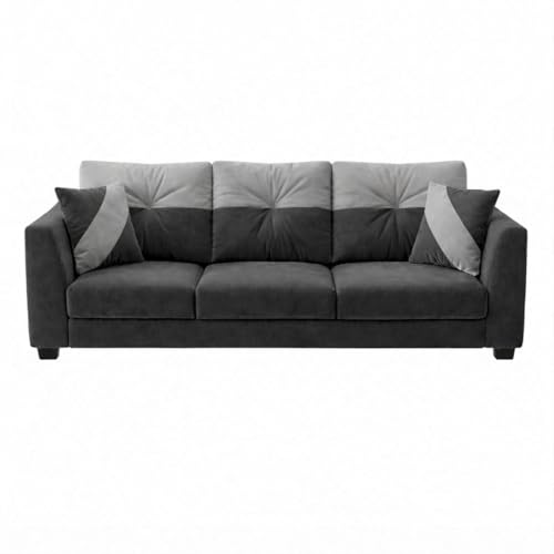 Image of Revola Plush Comfort Sofa | 3 Seater | Luxury Velvet Suede Fabric | Modern Living Room Sofa | Dark Gray - Light Gray