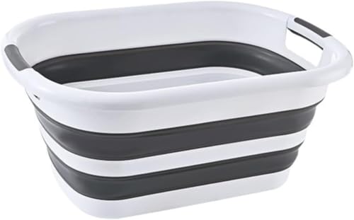 PERPETUAL Cesta Colada Plegable 36L Cesto Ropa Sucia Limpia Cubo Plástico Estanco Organizador Multifuncional Caja Almacenamiento Lavadero Exterior Barreño Platos Bañera Bebé Perro (Blanco)