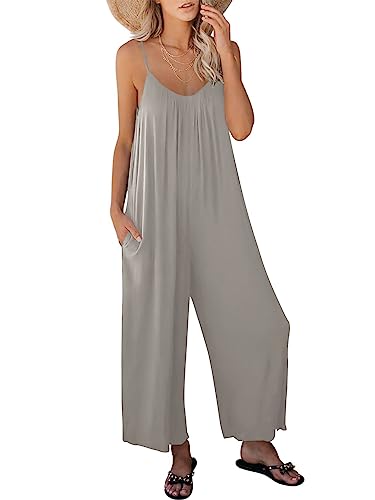 Image of ANRABESS Women Jumpsuits 2026 Casual Sleeveless Spaghetti Strap Boho Wide Leg Rompers Summer Outfits Beach Vacation Clothes