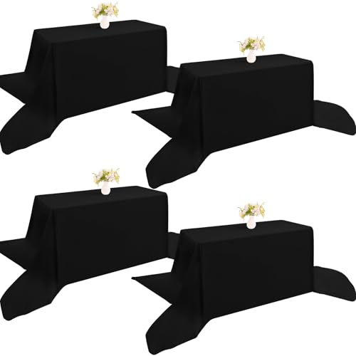 Image of 4 Pack Rectangle Tablecloth 90x156Inch Black Washable Polyester Table Cover for Wedding Dining Table Buffet Parties Banquet Decoration(Black)