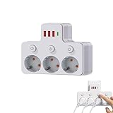 Intelligente Steckdosenleiste mit USB-Anschlüssen, USB Steckdosenadapter, 2500W Steckdosenleiste, Mehrfachsteckdose mit USB-C, Mehrfachstecker Steckdosen-Adapter für Zuhause, Büro (A, NO Kabel)