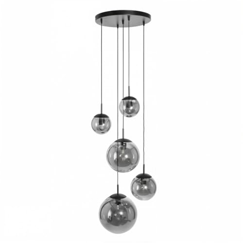 Liadomo Pendelleuchte Vetro, 5-flammig, Cluster, Leuchtmittel inklusive, kugelförmige Rauchglasschirme, für Esszimmer/Wohnzimmer/Treppenhaus, auch für hohe Decken geeignet