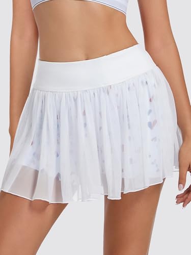 Image of Ibeauti Womens Mini Flowy Skort High Waisted Pleated Tennis Golf Skirts Mesh Ruffler Athletic Skirt with Shorts Pockets