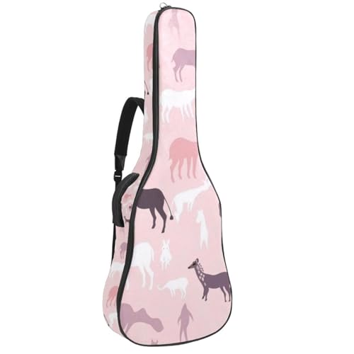 Sac pour guitare étanche à poches multiples avec silhouette animal rose et design folk