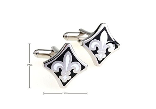 Par de Mancornas MRCUFF Fleur De Lis Negro Blanco con Caja miniatura 2