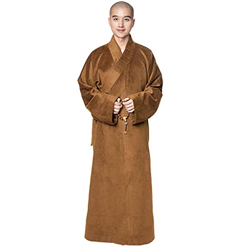 RSTJ-Sjef Langes Meditationskleid Für Herren Aus Lammwolle Für Den Winter, Buddhistische Shaolin-Mönchsrobe,Braun,42B Cover