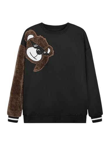 GORGLITTER Men's Bear Pattern Long Sleeve Sweatshirts Drop Shoulder Crewneck Pullover Tops2