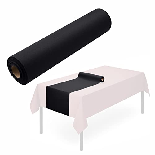 Camino de mesa desechable para mesa de comedor, 16 x 48 pulgadas, paquete de 20 caminos de mesa de papel negro similar al lino para fiestas, bodas o eventos