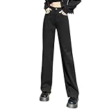 Design: Damen-Cargohose, Jeans Mit Hoher Taille Und Seitentaschen, Reißverschluss Mit Knopfverschluss, Trendige Nähte, Entspannte Jeans Mit Weitem Bein, Bietet Viel Zusätzlichen Raum Für Ein Angenehmes Gefühl. Lockere Jeanshose Mit Reißverschluss.