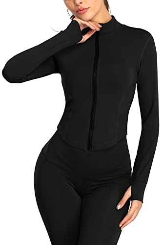 SEAUR Damen Slim Fit Laufjacke mit Taschen Daumenloch Voll Zip Sportjacke...