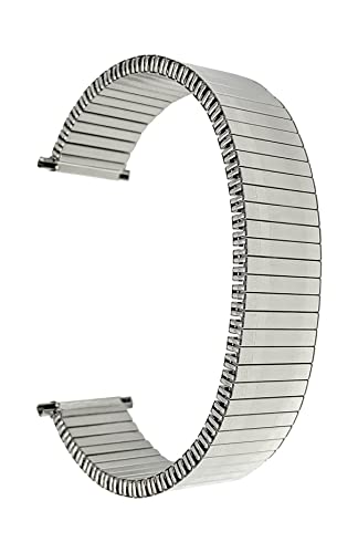 Bandini Silver Tone Mens 22mm Stainless Steel Stretch Metal Replacement Expansion Watch Band, Metal Stretch Strap - Compatible with Traditional and Smart Watches
