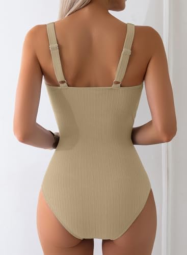 Image of Aleumdr Womens Textured One Piece Swimsuit Tummy Control Bathing Suit Tie Knot Cutout Swimwear