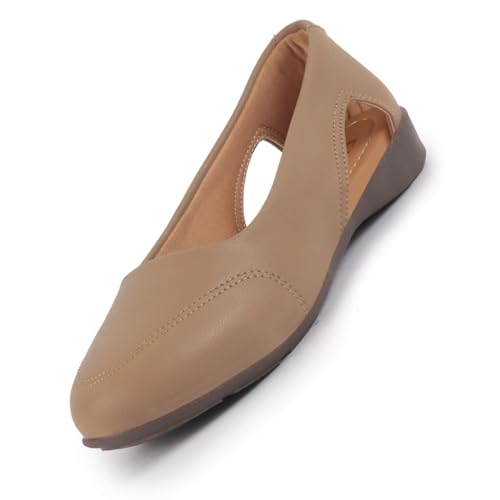 Image of FAUSTO Women Stylish Backless Casual Ballets | Low Heel Cut-Out Slip-On Ballerinas | Comfortable Walking Flats Sandals | Memory Cusion Insole