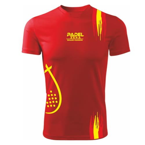 Zena Padel Camiseta Pádel Técnica, Tejido Elástico Transpirable Dry Fit, Padel Hombre y Mujer, Rainbow 01 España (FR/ES, Letras, L, Regular, Regular, Rosso)