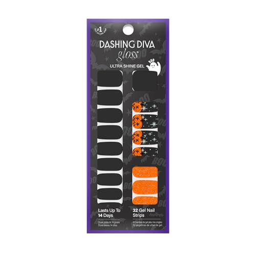 Dashing Diva Gloss Nail Strips - Hey Pumpkin - UV Free Chip Resistant Long Lasting Gel Nail Stickers - 3-Piece Manicure Set - Contains 32 Wraps 1 Prep Pad 1 File