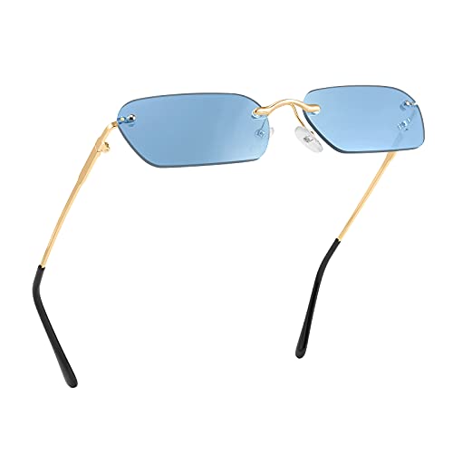 FEISEDY Retro Small Narrow Rimless Sunglasses Clear Eyewear Vintage Rectangle Sunglasses for Women Men B2643
