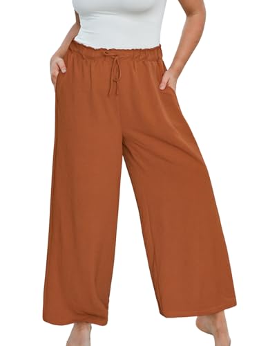 CUPSHE Women's Plus Size Wide Leg Pants Loose Trousers Straight Lounge Pockets Elastic Waist Palazzo Pants