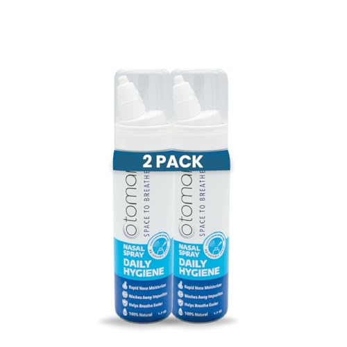 Otomar Adults Pocket Size Nasal Saline Spray Unique Jet or Mist Spray Sinus Rinse Nose Cleaner Saline Solution Fast Nasal Wash for Sinus Symptoms Dry Nose and Allergy Relief 50ml Pack of 2