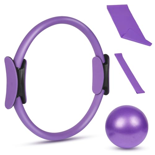 AOOSA 4 Kit Pilates en Casa, Aro Pilates con Asas Acolchadas Dobles, Mini Bola, Bandas de Resistencia, CíRculo de Resistencia, Accesorios Pilat para Casa para Ejercicios de Yoga, Gimnasia, Fitness