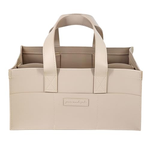 Image of Jac and Jil Premium Vegan Leather Baby Diaper Caddy Organizer – Portable Storage Basket for Newborn Essentials, Changing Table, Nursery, Car & Travel, Gifts for Baby Shower (Teddy Beige)