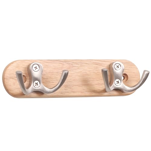 RICOO Colgador Pared de Madera y Acero Inoxidable - MH012 - Diseño Elegante de 2 Ganchos, 16 x 4 x 3,5 cm, Ideal para...