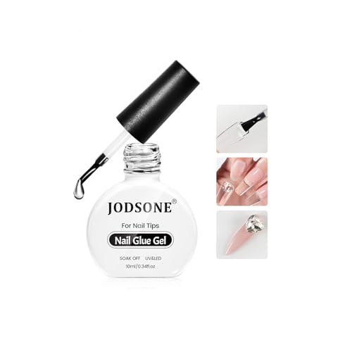 JODSONE 10ML Super Strong Nail Glue Gel for Nail Tips & Clear Nail Tips,Long-Lasting Extension Glue for Acrylics & Press-ons. Salon-Quality DIY Repair or Beginners DIY Home, UV Light Cure Required