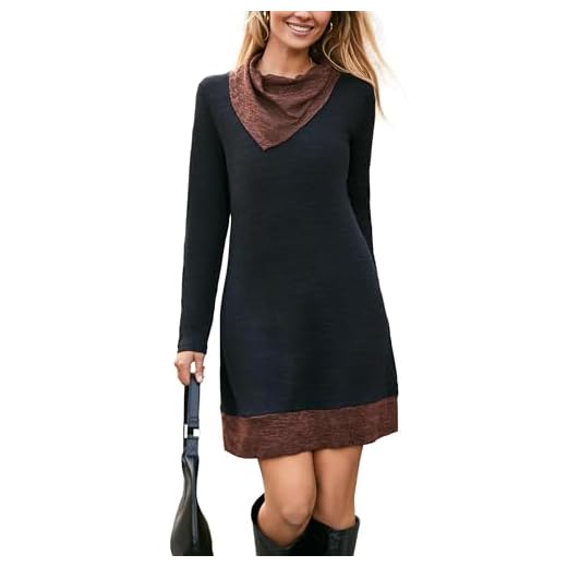STYLEWORD Women's 2023 Fall Fashion Dress Tunic Tops for Leggings Long Sleeve Cowl Neck Tunic Dress Thanksgiving Outfit(Black,M)