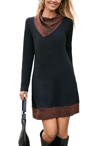 STYLEWORD Strickkleid Damen Herbstkleid Langarm Pulloverkleid Warm Winterkleid Tunika Kleid für Herbst Winter(Schwarz,XL)