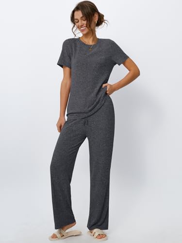 Image of LILLUSORY Womens Lounge Sets 2 Piece Matching Travel Outfits | Lightweight Ribbed 2 Piece Set, Breathable, Stretchy, Wrinkle-Resistant, Travel Ready, Versatile