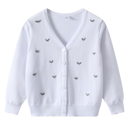 Kids Girls Open Front Cardigan V Neck Long Sleeve Knit Love Embroidery Comfortable Button Down Cardigan