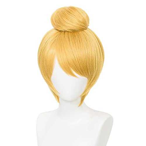 Wiggy Mermaid Short Blonde Wig with Bun for Adult Women Blonde Fairy Wig + Wig Cap for Halloween Costume Cosplay