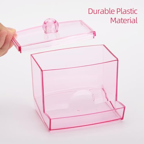 Image of Tbestmax 10oz Qtip Holder Dispenser, Big Cotton Swab Holder Bathroom Accessories Organizer for Storage - Qtips Cotton Ball, Floss Container (Pink)