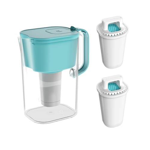 HOMEWATER 10-Cup Water Filter Pitcher (Teal) + 2 Replacement Filters Bundle – BPA-Free, High-Flow Carbon Filtration Pitcher, Refrigerator-Slim, Long-Life Filters (Up to 160 gals) image 2