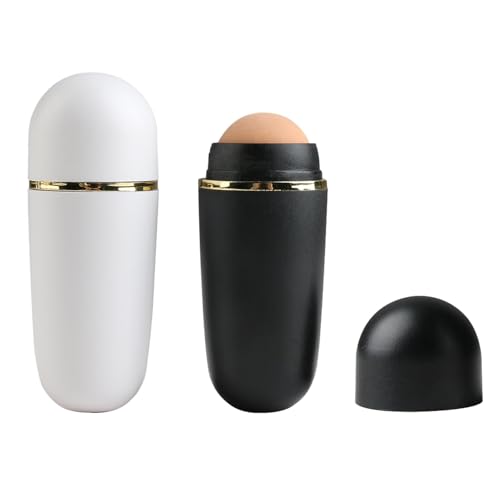 2 Piezas Volcánica Rodillos Absorbente de Aceite,Rodillos Absorbentes de Aceite,Roll-on Papel Absorbente Facial,Oil-Absorving Rodillos,Oil Control Limpieza Facial,Masaje Cutáneo,Negro, Blanco