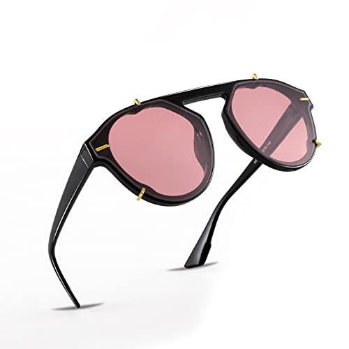 FEISEDY Women Vintage Round Sunglasses Flat Top Studded Frame Simple Luxury Sunglasses Men B23032