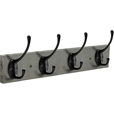 Wall Mounted Coat Rack, Entryway Hanging Coat Rack, Metal Wood Coat Rack with 4 Black Literary Rustic Hooks Rail for Coat, Scarf, Bag, Towel, Key, Cap, Cup, Hat (Grey) Cover