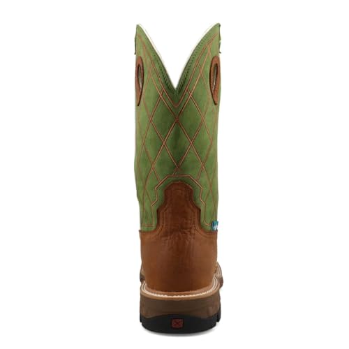 Image of Twisted X Men's 12 inch Western Work Boot, Color: Caramel Cafe & Green, Size: 7.5, Width: EE (MXBNW07-EE-07.5)