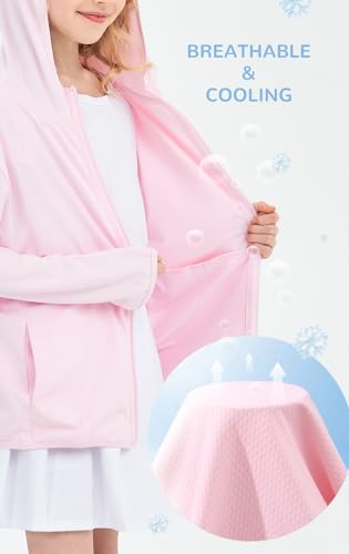 Image of Girls Active Sun Protection Jacket Zipper Hooded Cooling Shirt 3-12Years
