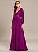 Ever-Pretty Women's V Neck Long Lantern Sleeves Floor Length Ruched Chiffon A-Line Formal Evening Dress Fuchsia US14
