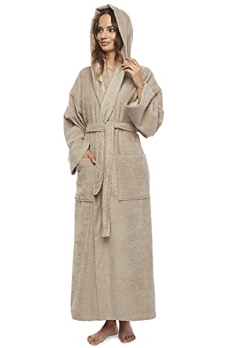 Image of Arus Women's Hooded Classic Bathrobe Turkish Cotton Robe with Full Length Options