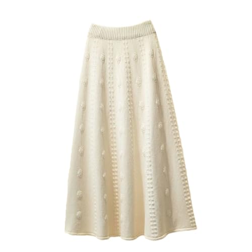 Women Fall Winter Knitting Long Skirts Elegant High Waist Skirt Elastic Soft Midi Skirts Apricot S