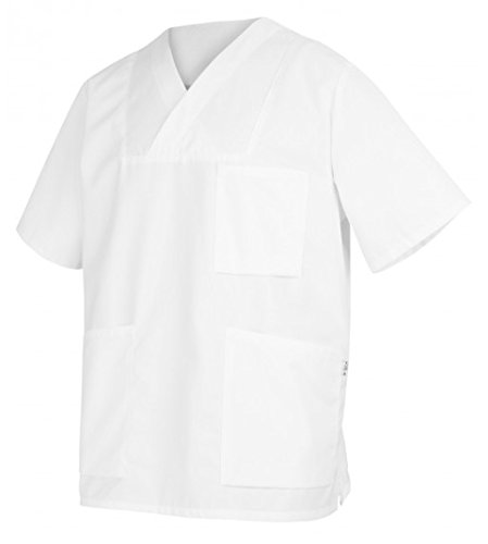 BP 1653-485-21-3XLn Unisex Überzieh-Kasack, 1/2 Hülse, V-Ausschnitt mit Überlappung und 1 Druckknopf, 215,00 g/m² Stoffmischung, weiß, 3XLn