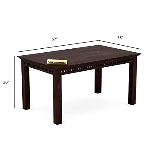 Image of Solid Sheesham Wood 6 Seater Dining Table Set with Cushioned Chairs for Dining Room | Living Room | Home & Office | Hotels Restaurant & Cafe (6 Seater, C-Walnut)