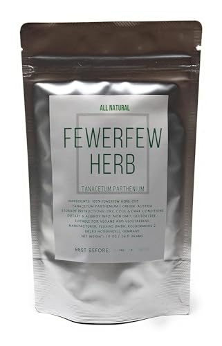 Naturegrail Organic Fewerfew Herb from Austria - Organic, Cut & Dried Tanacetum Parthenium - Net Weight: 1oz/28.5g