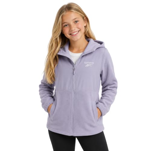 Image of Reebok Girls Fleece Jacket - Weather Resistant Lightweight Polar Fleece Line Zip Up Fleece Jacket for Girls Outerwear Coats