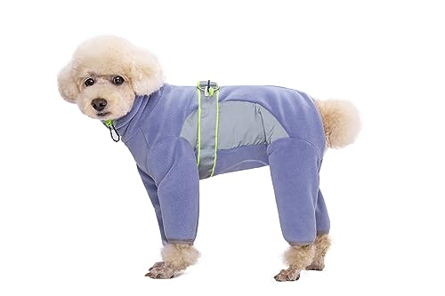 BT Bear Fleece Coat for Dogs,4-Legs Full Body Jacket with D Ring,Adjustable Jumpsuit Zipper Closure,Warm Winter Clothes Cold Weather Coats for Small Medium Dogs(M,Purple) - Image 2