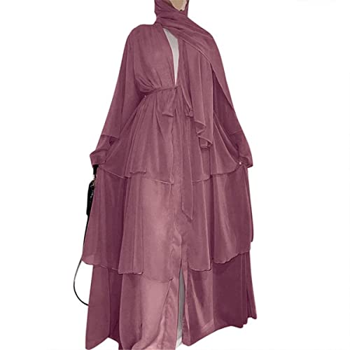 Caftan mousseline Dubaï ample XXL, la solution pour une abaya marron légère et opaque - 4