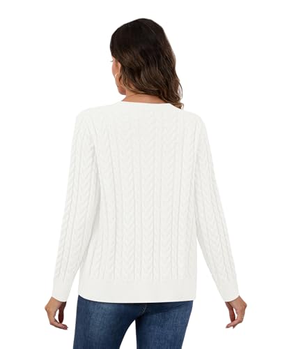 LILBETTER Womens Cable Knit Long Sleeve Crewneck Button Down Open Front Cardigan Sweater for Fall and Winter 20254