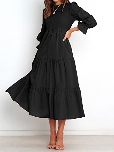 BTFBM Women Casual Long Sleeve Crew Neck Fall Dress Bohemian Relaxed Fit Floral Flowy Maxi Dresses Tiered Cocktail Dress